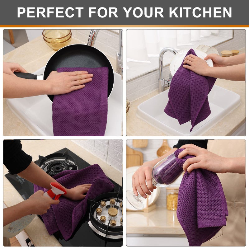 Kitinjoy 100% Cotton Waffle Weave Kitchen Towels  4-Pack Super Soft and Absorbent Kitchen Dish Towels for Drying Dishes  Kitchen Hand Towels  13 in x 28 in  Violet - Image 4