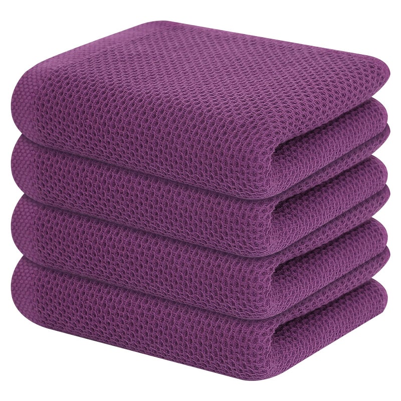 Kitinjoy 100% Cotton Waffle Weave Kitchen Towels  4-Pack Super Soft and Absorbent Kitchen Dish Towels for Drying Dishes  Kitchen Hand Towels  13 in x 28 in  Violet - Image 1