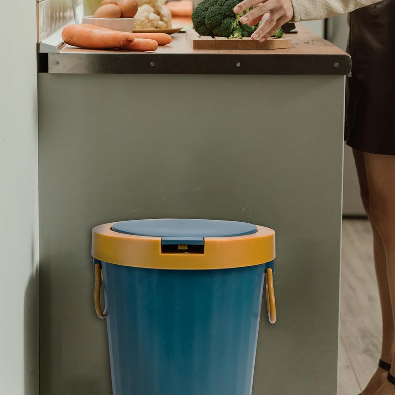 Push-Type Small Plastic Trash Can with Lid Blue, Household Garbage Container for Bathroom and Kitchen Waste Paper Basket - Image 5