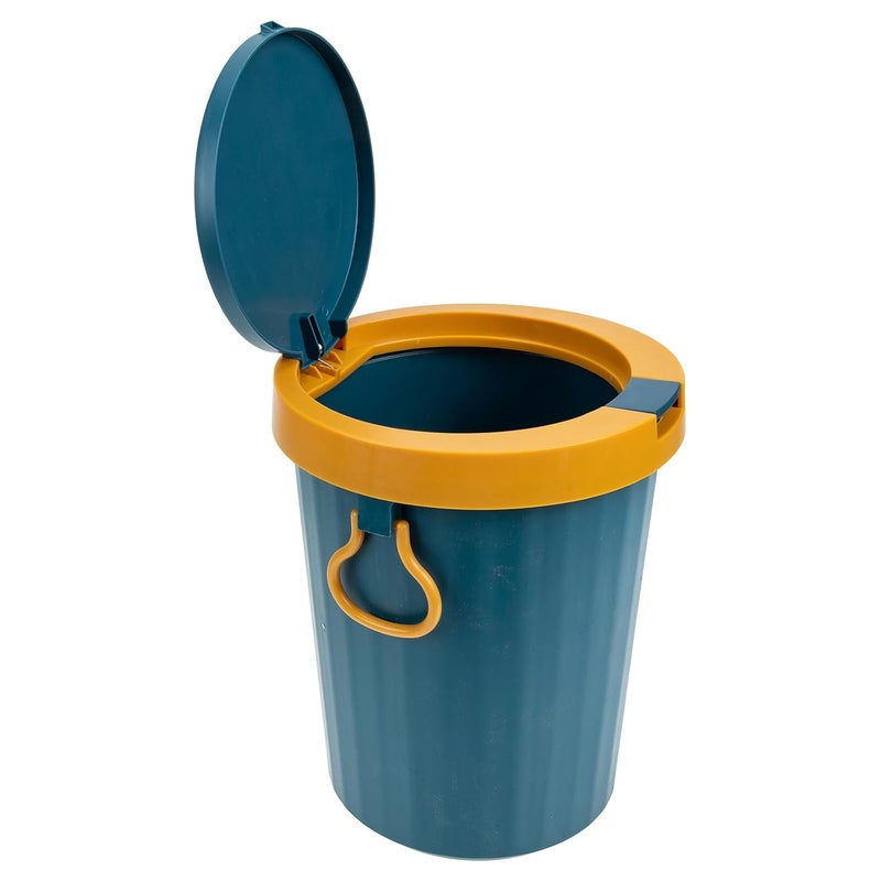 Push-Type Small Plastic Trash Can with Lid Blue, Household Garbage Container for Bathroom and Kitchen Waste Paper Basket - Image 1