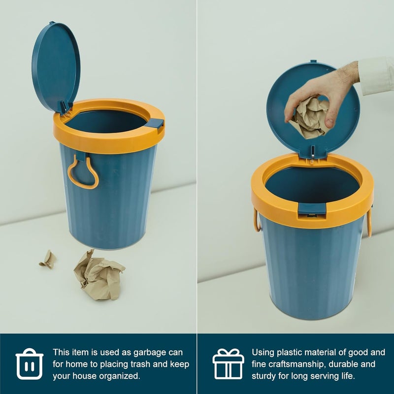 Push-Type Small Plastic Trash Can with Lid Blue, Household Garbage Container for Bathroom and Kitchen Waste Paper Basket - Image 4