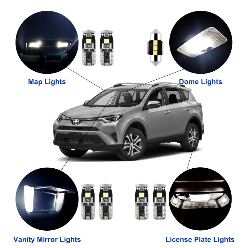 EASY EAGLE LED Interior Car Lights for Toyota-RAV4-2016-2022: 8 Piece Kit White LED Light Bulbs - Super Bright 6000K + Install Tool - Image 2
