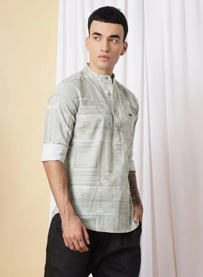 ذا انديان كراج كو Men Regular Fit Paisley Printed Full Sleeves Mandarin Collar Ethnic Shirt