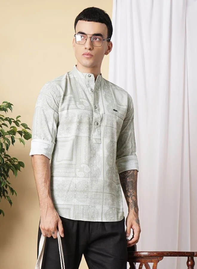 ذا انديان كراج كو Men Regular Fit Paisley Printed Full Sleeves Mandarin Collar Ethnic Shirt