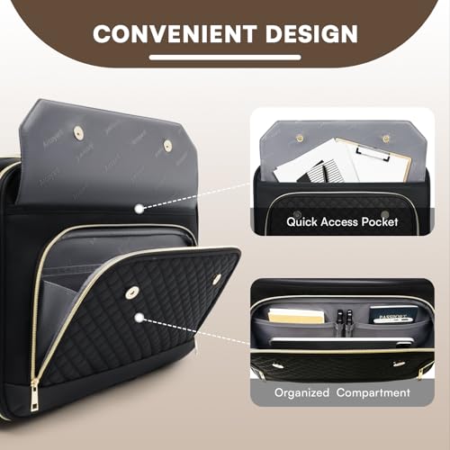 Arcoyard Rolling Laptop Bag Women, Rolling Briefcase for Women for Work, 17.3 Inch Computer Bag with Wheels, Fashion Flap Laptop Bag With Wheels for Work Business, TSA Friendly Design, Black - Image 5