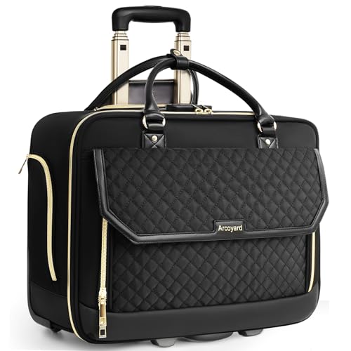 Arcoyard Rolling Laptop Bag Women, Rolling Briefcase for Women for Work, 17.3 Inch Computer Bag with Wheels, Fashion Flap Laptop Bag With Wheels for Work Business, TSA Friendly Design, Black - Image 1