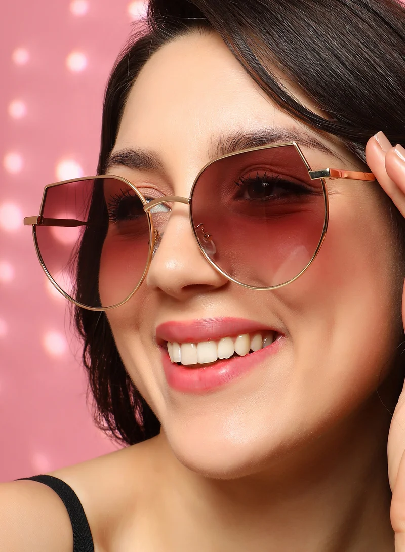 صوص هاوت نظارة شمسية نسائية هاوت صوص منحنية عين القطة للاستخدام اليومي | مقاس واحد | إطار معدني ذهبي شامبين | عدسة مستقطبة بني كستنائي | إطار كامل | نظارات للنساء والفتيات