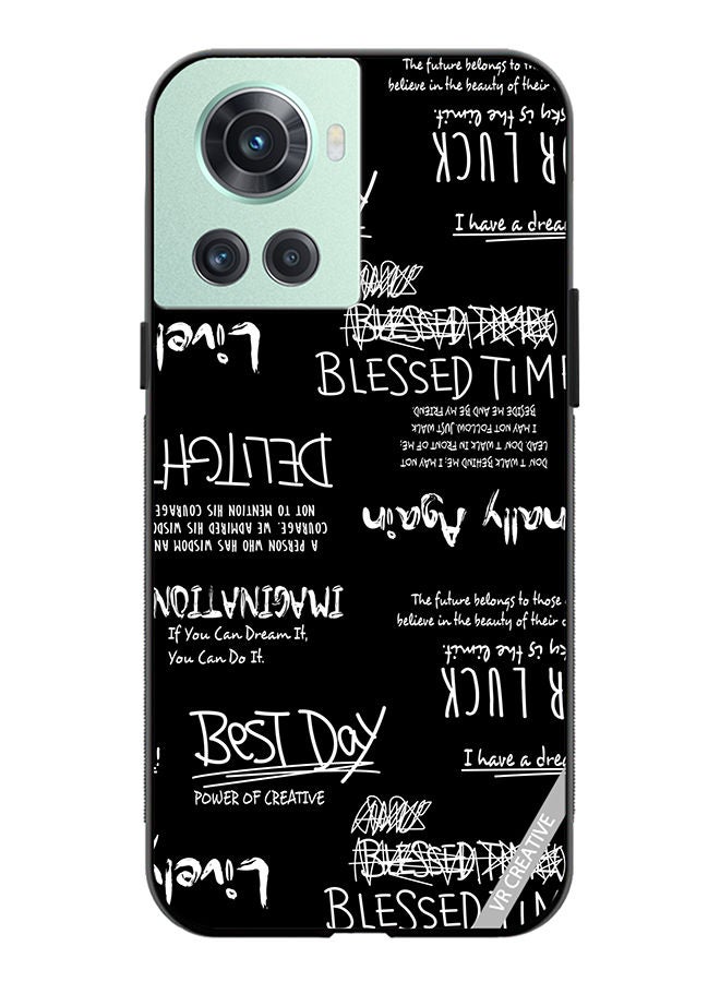 VR CREATIVE غطاء حماية لهاتف OnePlus 10R بتصميم أسود مع خطوط وزخارف متعددة الألوان - Image 1