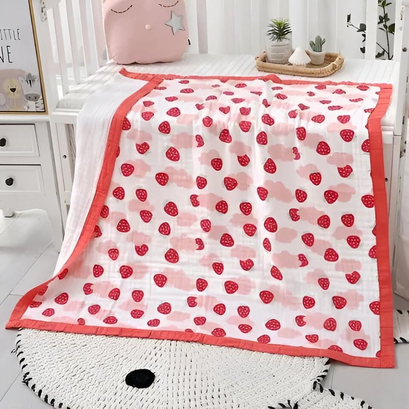 JUST GOODS 6 Layers Muslin 100 Cotton Soft Blanket for Kids All Seasons Multipurpose Crib AC Quilt Wrap Newborn Toddler Products Boys Girls Unisex Baby Shower Gifts 110x110 CM Pink