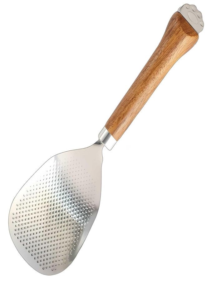 SHOPELLA Premium Stainless Steel Rice Paddle Spoon with Wooden Handle – Non-Stick Square Rice Spatula for Cooking & Serving – Rust Resistant Kitchen Spoon for Home & Restaurant Use (Round) - Image 1