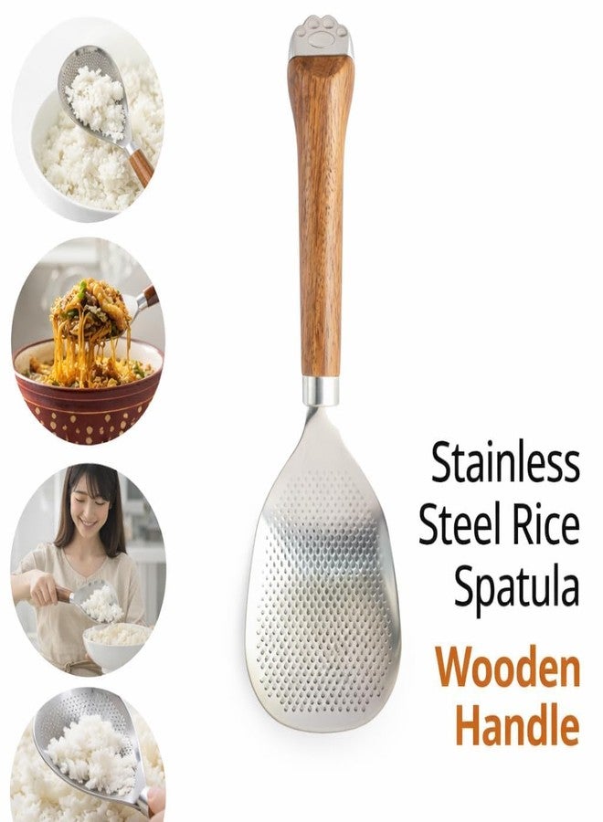 SHOPELLA Premium Stainless Steel Rice Paddle Spoon with Wooden Handle – Non-Stick Square Rice Spatula for Cooking & Serving – Rust Resistant Kitchen Spoon for Home & Restaurant Use (Round) - Image 2