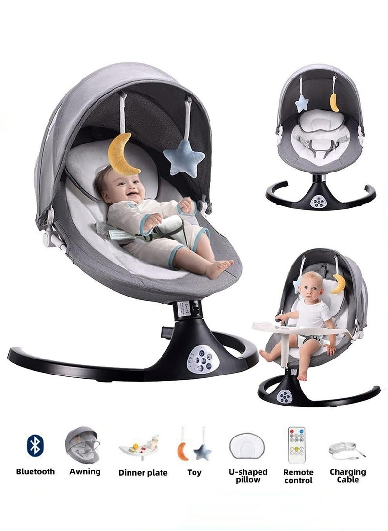 MIXDE Baby Swing for Infant with a Dining Table, Portable Babies Rocker Chair, Electric Bouncer for Infants Boys Girls, 3 Seat Positions 5 Speeds, Bluetooth Music, 5 Point Harness Belt and Remote Control  - Image 1