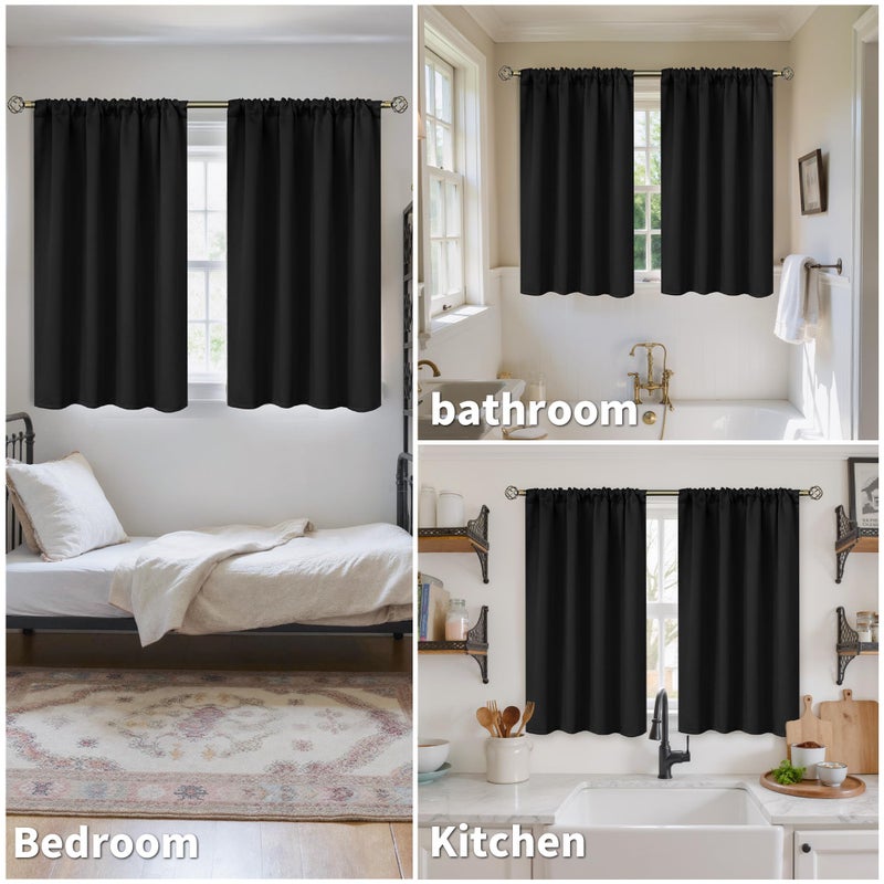 BGment Black Blackout Curtains 40 Inches Long for Kitchen Windows - Short Thermal Insulated Drapes with Rod Pocket Privacy for Cafe Bedroom Window, 42 x 40 Inch, 2 Panels - Image 3