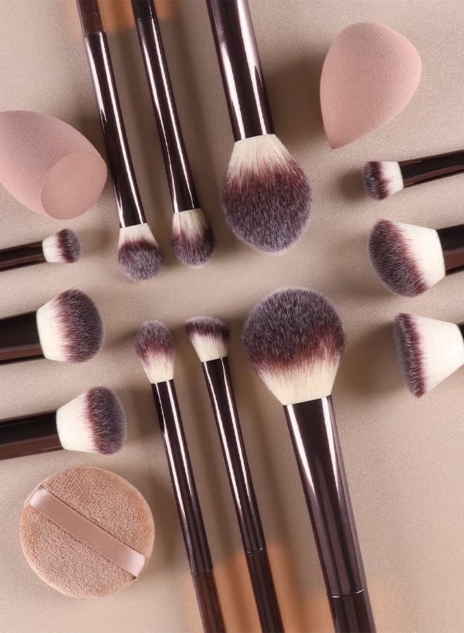 مجموعة فرش مكياج مكونة من 15 قطعة، 12 فرشاة مكياج متعددة الاستخدامات، مع إسفنجيتي مكياج وواحدة بكرة مكياج، فرشاة كريم أساس، بلاشر، كونسيلر، تظليل، وفرشاة مكياج العيون، للمبتدئين والمحترفين - Image 3