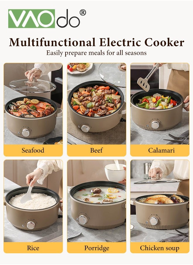 VAOdo 4.6L Non-Stick Electric Skillet and Frying Pan, 1000W Power with Dry Protection, 3 Levels Adjustable Temperature Control Electric Cooking Pot, Tempered Glass Lid with Vent and Cool Touch Handles  - Image 5