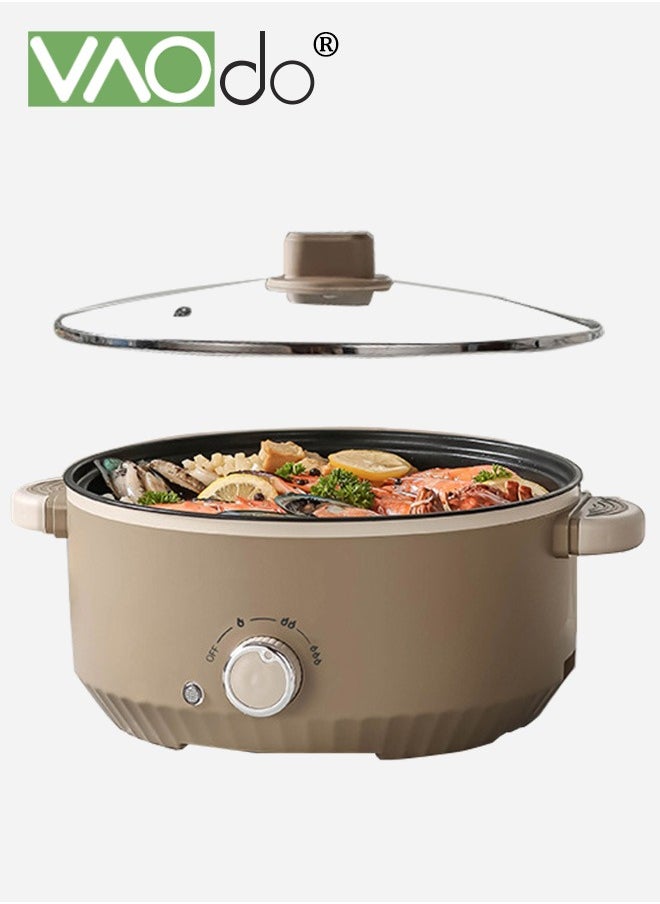 VAOdo 4.6L Non-Stick Electric Skillet and Frying Pan, 1000W Power with Dry Protection, 3 Levels Adjustable Temperature Control Electric Cooking Pot, Tempered Glass Lid with Vent and Cool Touch Handles  - Image 1