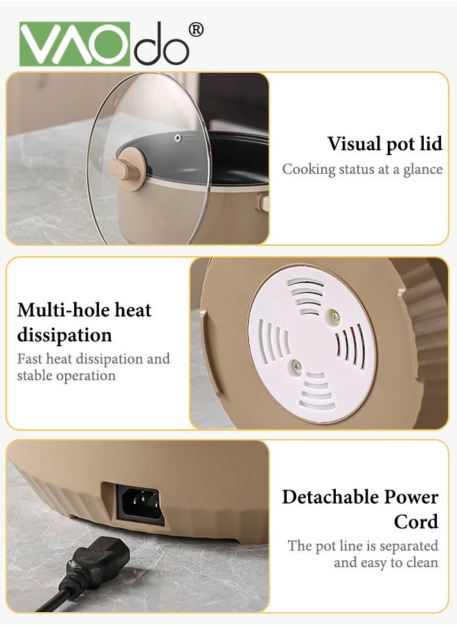 VAOdo - 4.6L Non-Stick Electric Skillet and Frying Pan, 1000W Power with Dry Protection, 3 Levels Adjustable Temperature Control Electric Cooking Pot, Tempered Glass Lid with Vent and Cool Touch Handles - Image 1