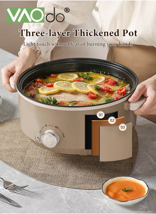 VAOdo - 4.6L Non-Stick Electric Skillet and Frying Pan, 1000W Power with Dry Protection, 3 Levels Adjustable Temperature Control Electric Cooking Pot, Tempered Glass Lid with Vent and Cool Touch Handles - Image 1