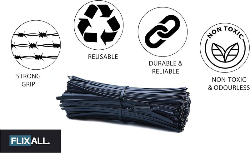 Flixall. 5 inches Plastic Twist Ties Pack of 500 - Premium Quality Reusable Black Plastic Coated Ties for Household and Office use - Image 3