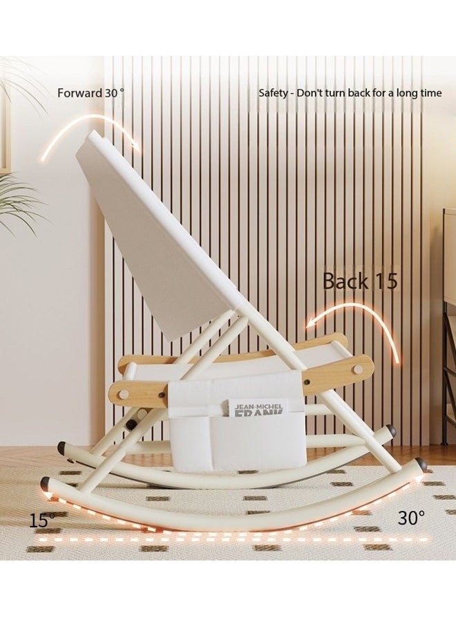 Multipurpose Use Balcony Living Room Rocking Chair Lazy Sofa Lunch Chair Patio Courtyard Loung Chair Comfortable Reading Chair with Book Magazine Holder Pouch 76x103x109 cm