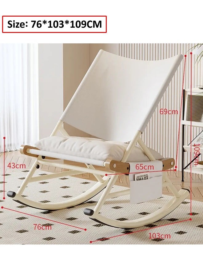 Multipurpose Use Balcony Living Room Rocking Chair Lazy Sofa Lunch Chair Patio Courtyard Loung Chair Comfortable Reading Chair with Book Magazine Holder Pouch 76x103x109 cm
