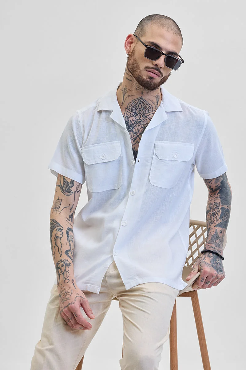 SNITCH White Solid Half Sleeve Boxy Casual Shirt