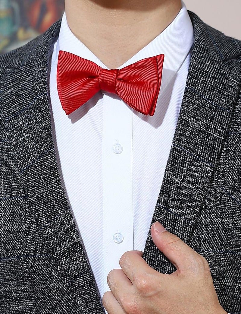 pensee Mens Solid Bowtie Woven Self Tie Bow Ties Tuxedo & Wedding Bowties - Image 2