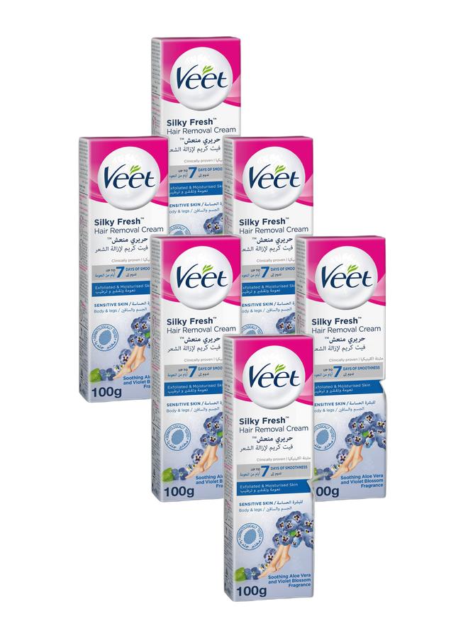 كريم إزالة الشعر المهدئ للجسم والساقين بخلاصة الصبار وزهر البنفسج، بتركيبة حريرية منعشة، مناسب للبشرة الحساسة. عبوة من 6 قطع، وزن كل قطعة 100 غرام. - Image 1