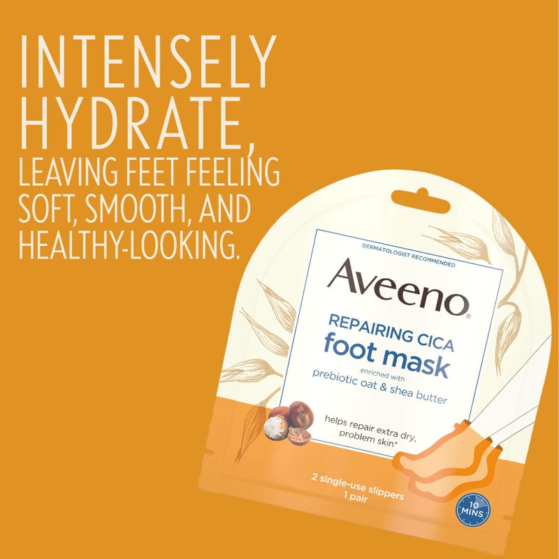 Aveeno Repairing CICA Foot Mask & Hand Mask with Prebiotic Oat and Shea Butter, for Extra Dry Skin, 1 ea - Image 4
