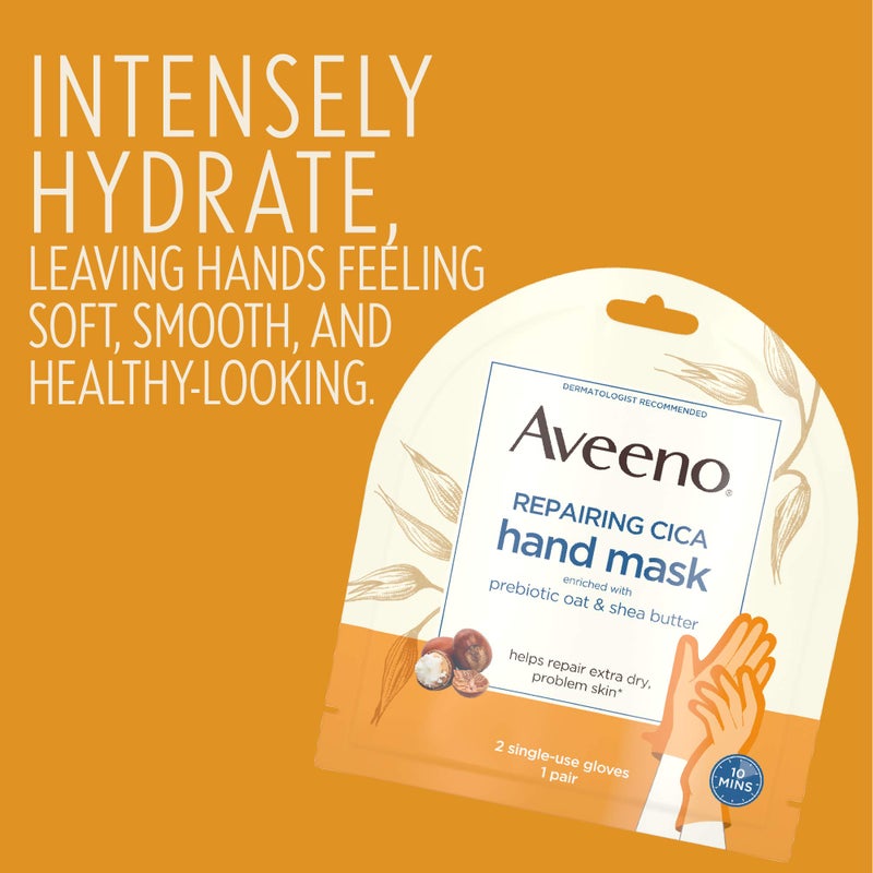 Aveeno Repairing CICA Foot Mask & Hand Mask with Prebiotic Oat and Shea Butter, for Extra Dry Skin, 1 ea - Image 3