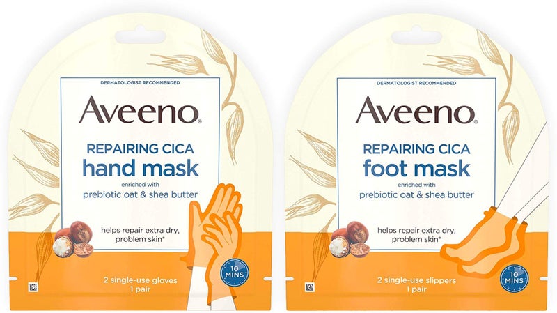 Aveeno Repairing CICA Foot Mask & Hand Mask with Prebiotic Oat and Shea Butter, for Extra Dry Skin, 1 ea - Image 1