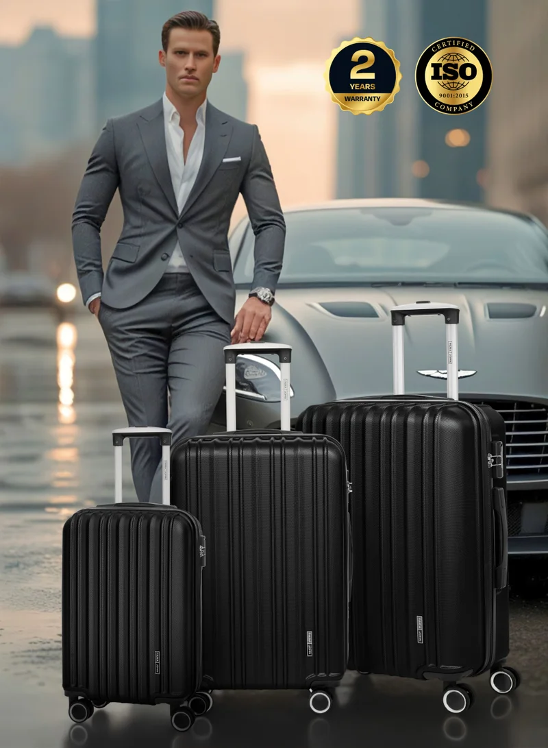 Parajohn SET OF (THREE) ABS Material 3-Piece Hardsided Luggage Set | 4-Wheel Spinner Trolley | Small (2.5kg), Medium (3kg), Large (3.8kg)Black  | Best Price UAE