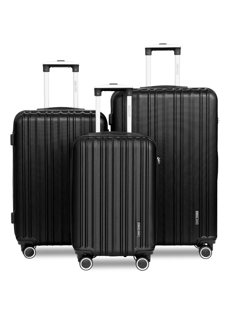 ABS Material 3-Piece Hardsided Luggage Set | 4-Wheel Spinner Trolley | Small (2.5kg), Medium (3kg), Large (3.8kg)Black