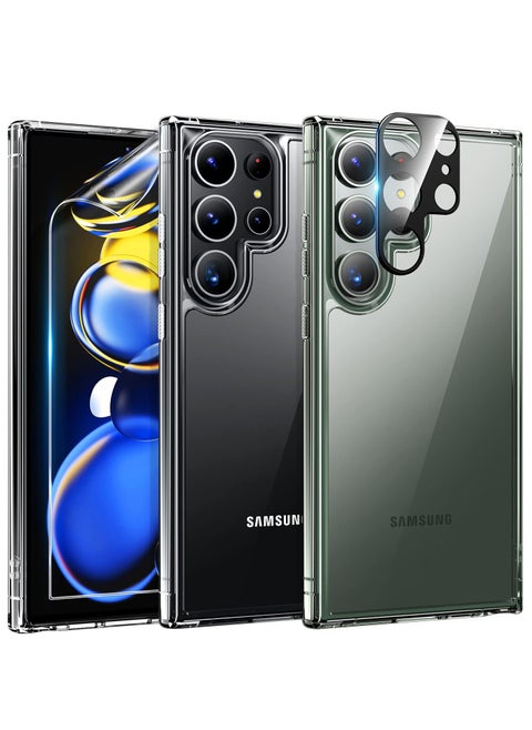 5-in-1 Compatible with Samsung Galaxy S23 Ultra 6.8'' Clear Back Cover X1, TPU Soft Film Screen Protector X2, Camera Lens Tempered Glass Protector X2, Slim Fit Transparent Case Protetive Accessorise