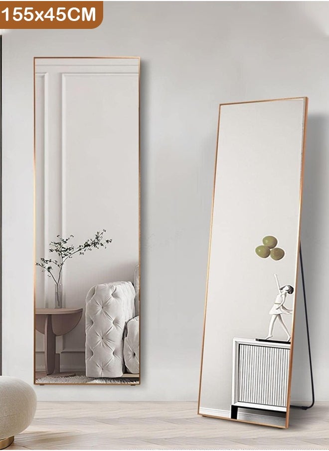 Taimi - Full Length Mirror Dressing Mirror with Standing Holder 155x45 Cm Large Rectangle Bedroom Floor Mirror Standing Mirror Wall-Mounted Mirror Gold - Image 1