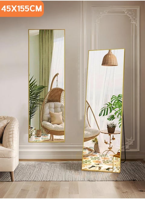 Full Length Mirror Dressing Mirror with Standing Holder 155x45 Cm Large Rectangle Bedroom Floor Mirror Standing Mirror Wall-Mounted Mirror Gold