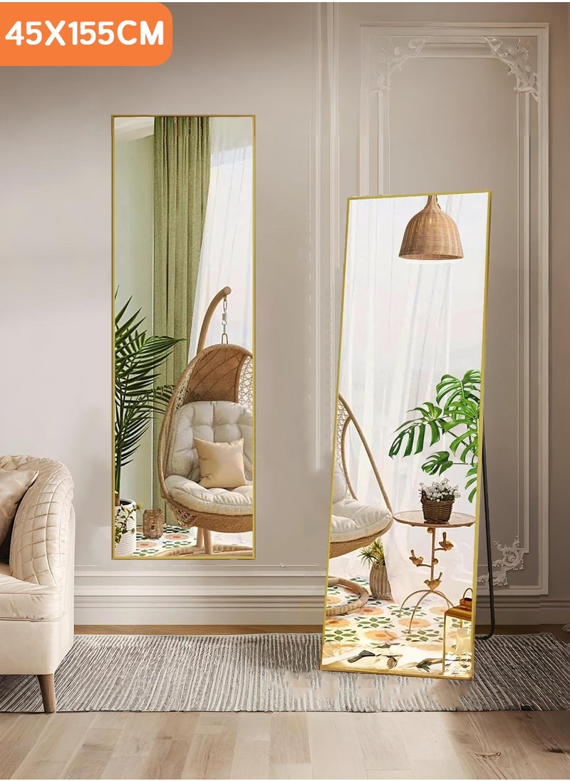 Taimi - Full Length Mirror Dressing Mirror with Standing Holder 155x45 Cm Large Rectangle Bedroom Floor Mirror Standing Mirror Wall-Mounted Mirror Gold - Image 1