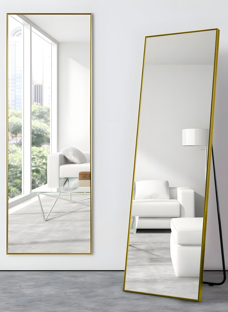 تايمي مرآة كبيرة بتصميم أنيق 155×45 سم - مرآة كاملة الطول بإطار معدني ذهبي وحامل خلفي - تصميمها الرائع مناسب لغرف المعيشة وغرف الملابس وغرف النوم - Image 4