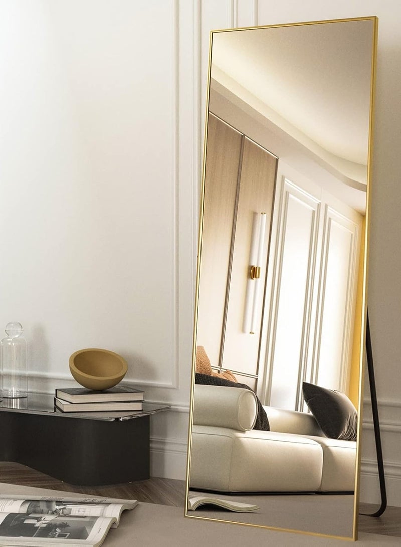 تايمي مرآة كبيرة بتصميم أنيق 155×45 سم - مرآة كاملة الطول بإطار معدني ذهبي وحامل خلفي - تصميمها الرائع مناسب لغرف المعيشة وغرف الملابس وغرف النوم - Image 1