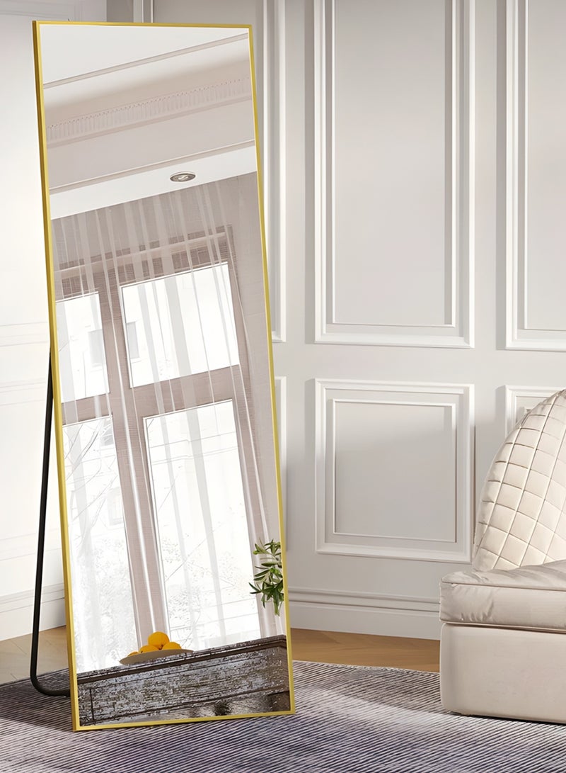 تايمي مرآة كبيرة بتصميم أنيق 155×45 سم - مرآة كاملة الطول بإطار معدني ذهبي وحامل خلفي - تصميمها الرائع مناسب لغرف المعيشة وغرف الملابس وغرف النوم - Image 5