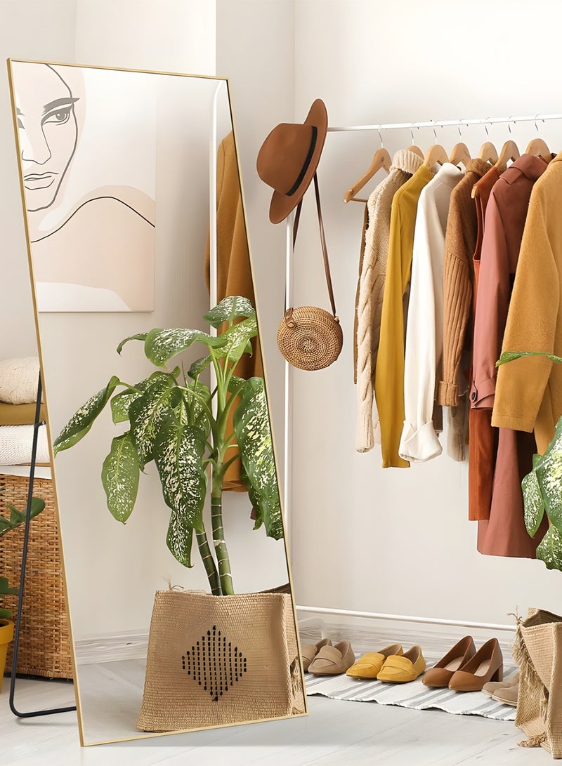 تايمي مرآة كبيرة بتصميم أنيق 155×45 سم - مرآة كاملة الطول بإطار معدني ذهبي وحامل خلفي - تصميمها الرائع مناسب لغرف المعيشة وغرف الملابس وغرف النوم - Image 2