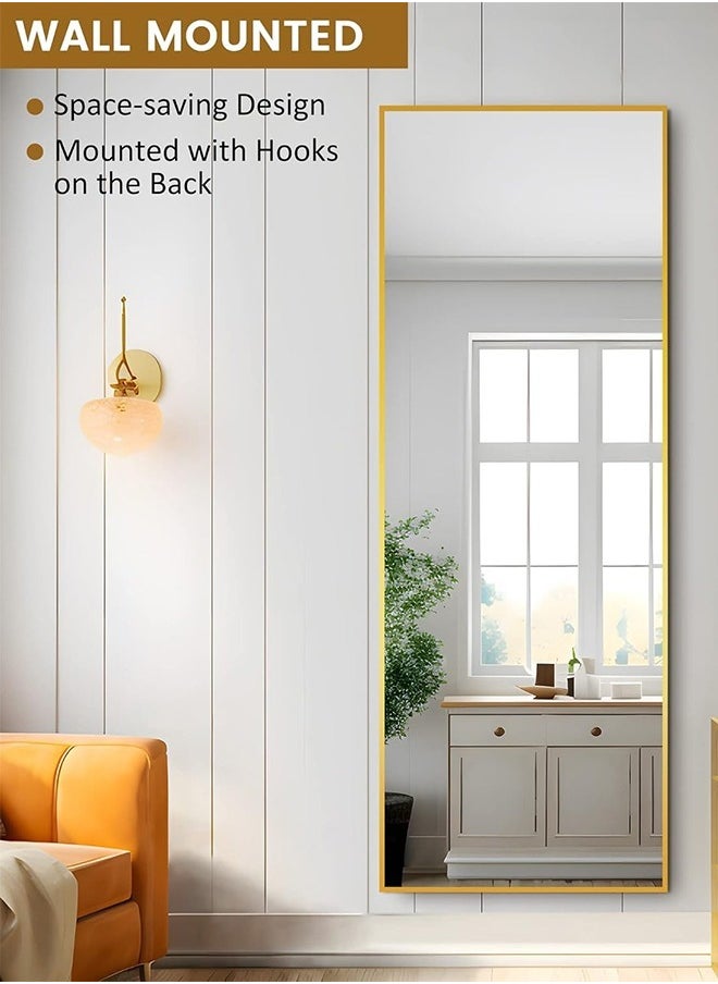 Taimi - Full Length Mirror Dressing Mirror with Standing Holder 155x45 Cm Large Rectangle Bedroom Floor Mirror Standing Mirror Wall-Mounted Mirror Gold - Image 1
