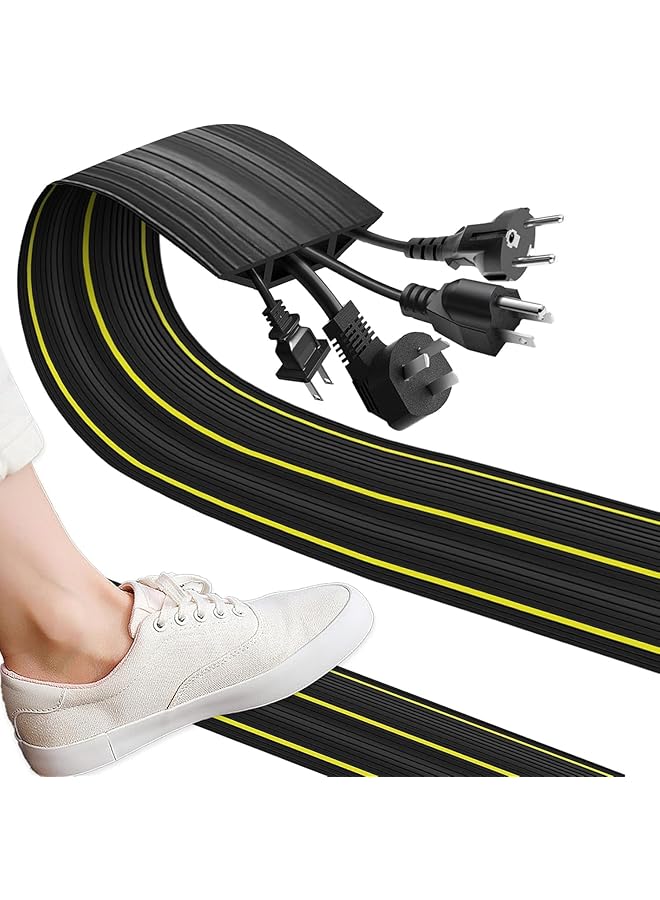 PROMASS Floor Cable Cover, Outdoor Cable Protector, Heavy Duty Wire Cover, Black Floor Cord Cover Cable Protector with 3 Large Channel for Offices Retail Gyms Factories Garages Trip Hazards Protection (3M) - Image 1