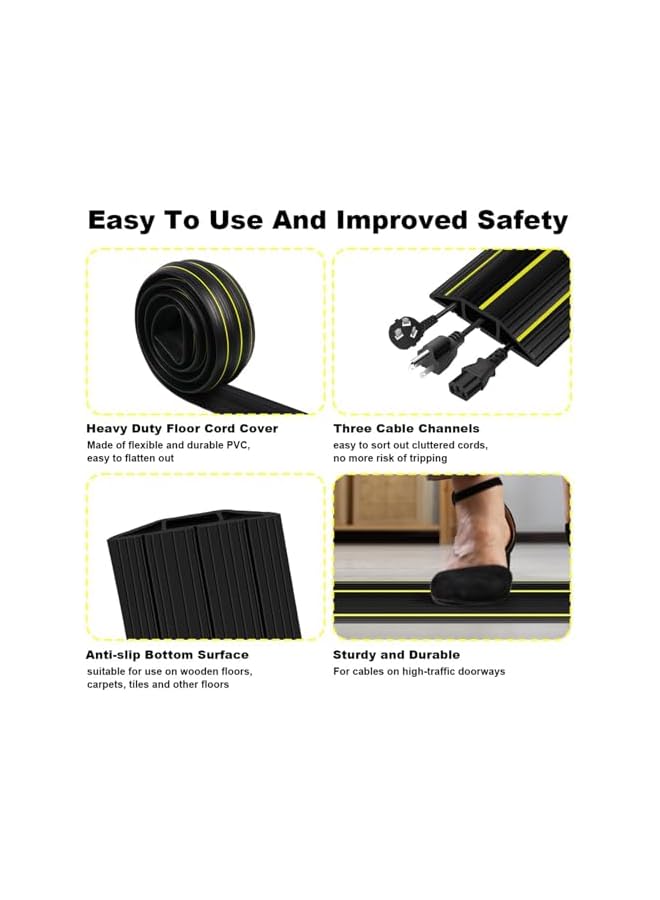 PROMASS Floor Cable Cover, Outdoor Cable Protector, Heavy Duty Wire Cover, Black Floor Cord Cover Cable Protector with 3 Large Channel for Offices Retail Gyms Factories Garages Trip Hazards Protection (3M) - Image 4