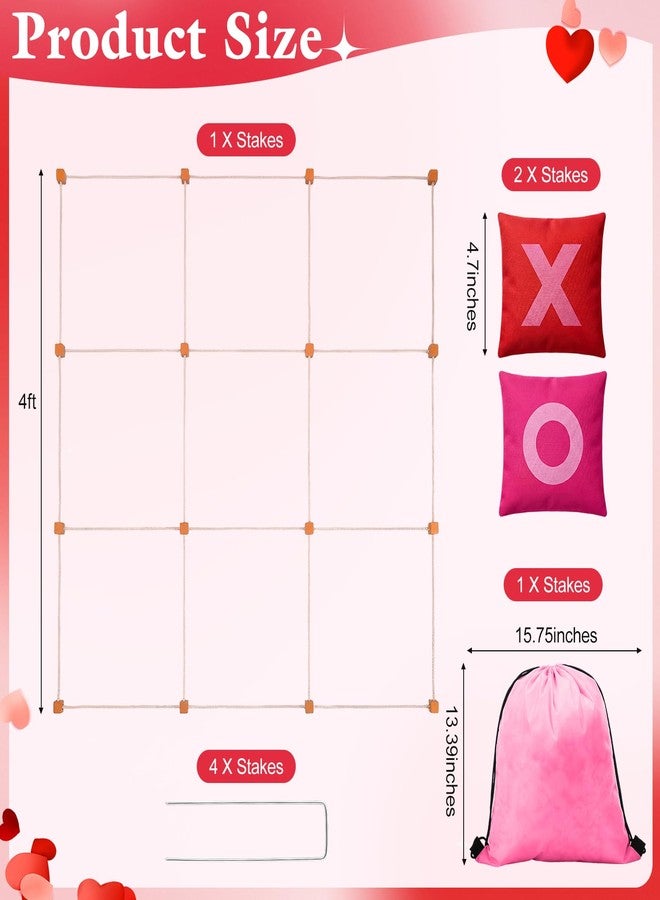 Capoda Outdoor Valentine's Day Game Giant Tic Tac Toe Game Jumbo Bean Bag Toss with 10 Pink and Red XO Bags 4x4ft Tic Tac Toe with Drawstring Storage Pouch for Couples Adults Backyard Party Family Fun - Image 2