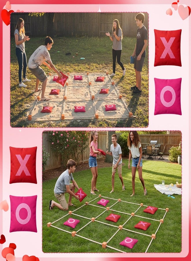 Capoda Outdoor Valentine's Day Game Giant Tic Tac Toe Game Jumbo Bean Bag Toss with 10 Pink and Red XO Bags 4x4ft Tic Tac Toe with Drawstring Storage Pouch for Couples Adults Backyard Party Family Fun - Image 5