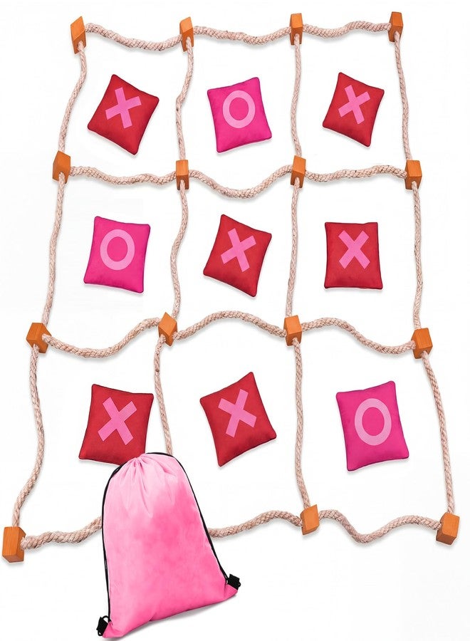 Capoda Outdoor Valentine's Day Game Giant Tic Tac Toe Game Jumbo Bean Bag Toss with 10 Pink and Red XO Bags 4x4ft Tic Tac Toe with Drawstring Storage Pouch for Couples Adults Backyard Party Family Fun - Image 1
