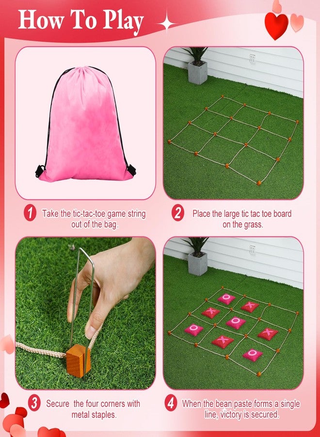 Capoda Outdoor Valentine's Day Game Giant Tic Tac Toe Game Jumbo Bean Bag Toss with 10 Pink and Red XO Bags 4x4ft Tic Tac Toe with Drawstring Storage Pouch for Couples Adults Backyard Party Family Fun - Image 3