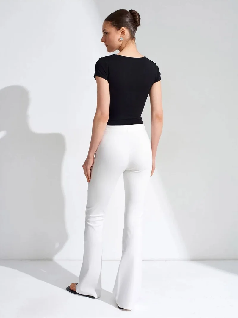 ديلفين DILVIN Mid-Waist Flare Jersey Pants With Drawstring