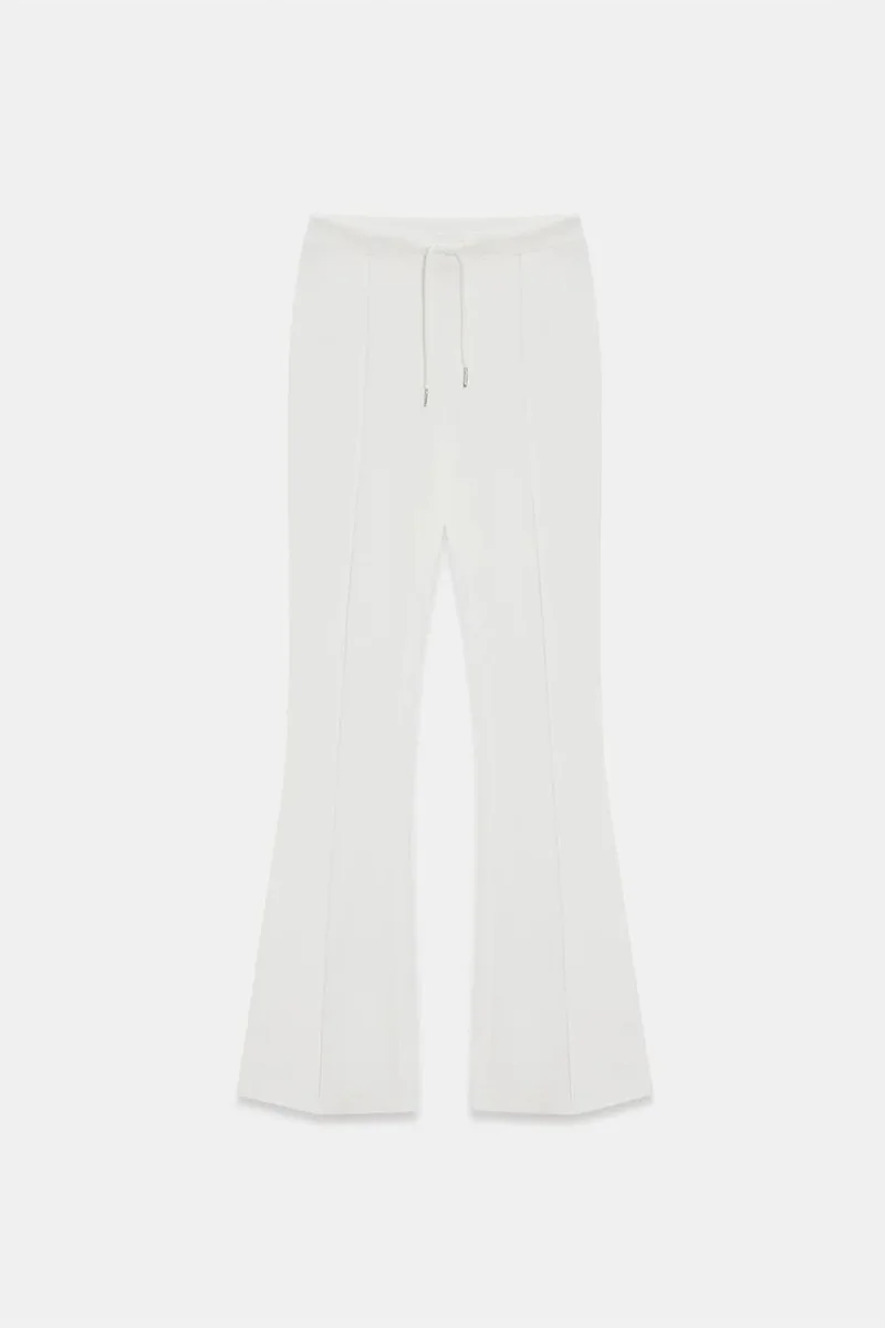 DILVIN Mid-Waist Flare Jersey Pants With Drawstring